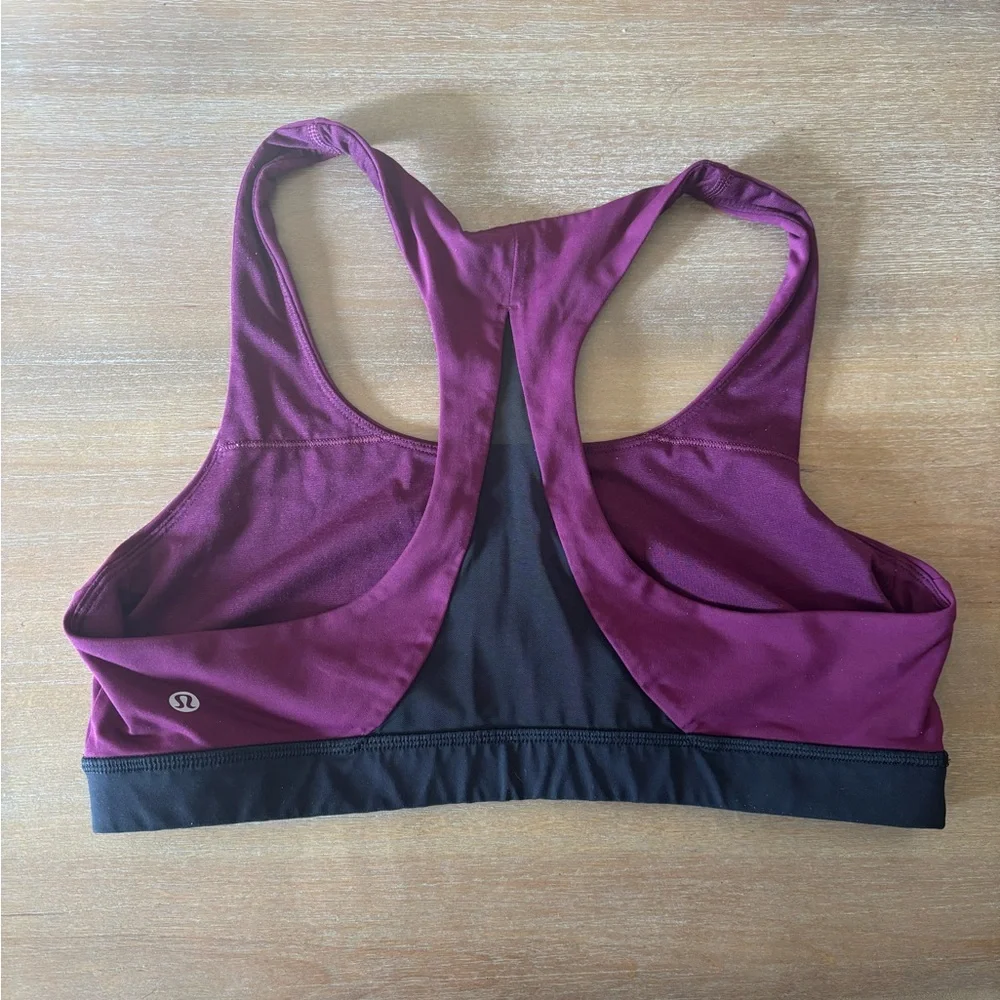 Lululemon Invigorate Sports Bra in Marvel Berry Black Combo, Mesh Inset, Size 12